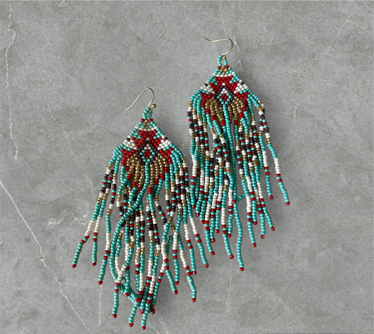 Beaded Pueblo Fringe Earrings