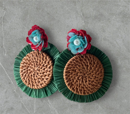 Raffia Flower Statement Earrings