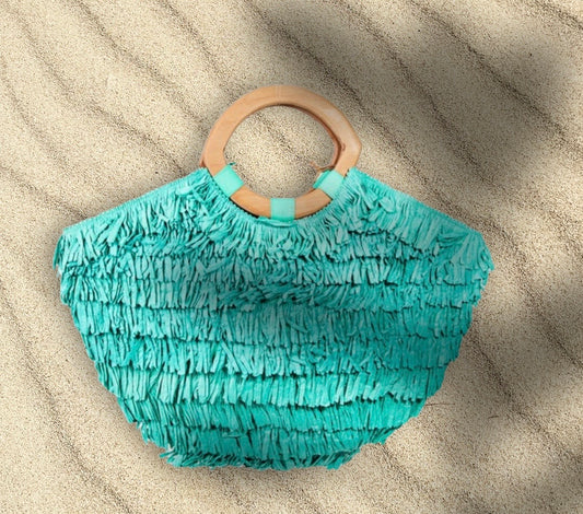 Turquoise Raffia Bag