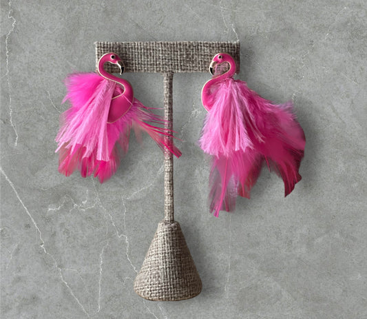 Flamingo Feather Earrings