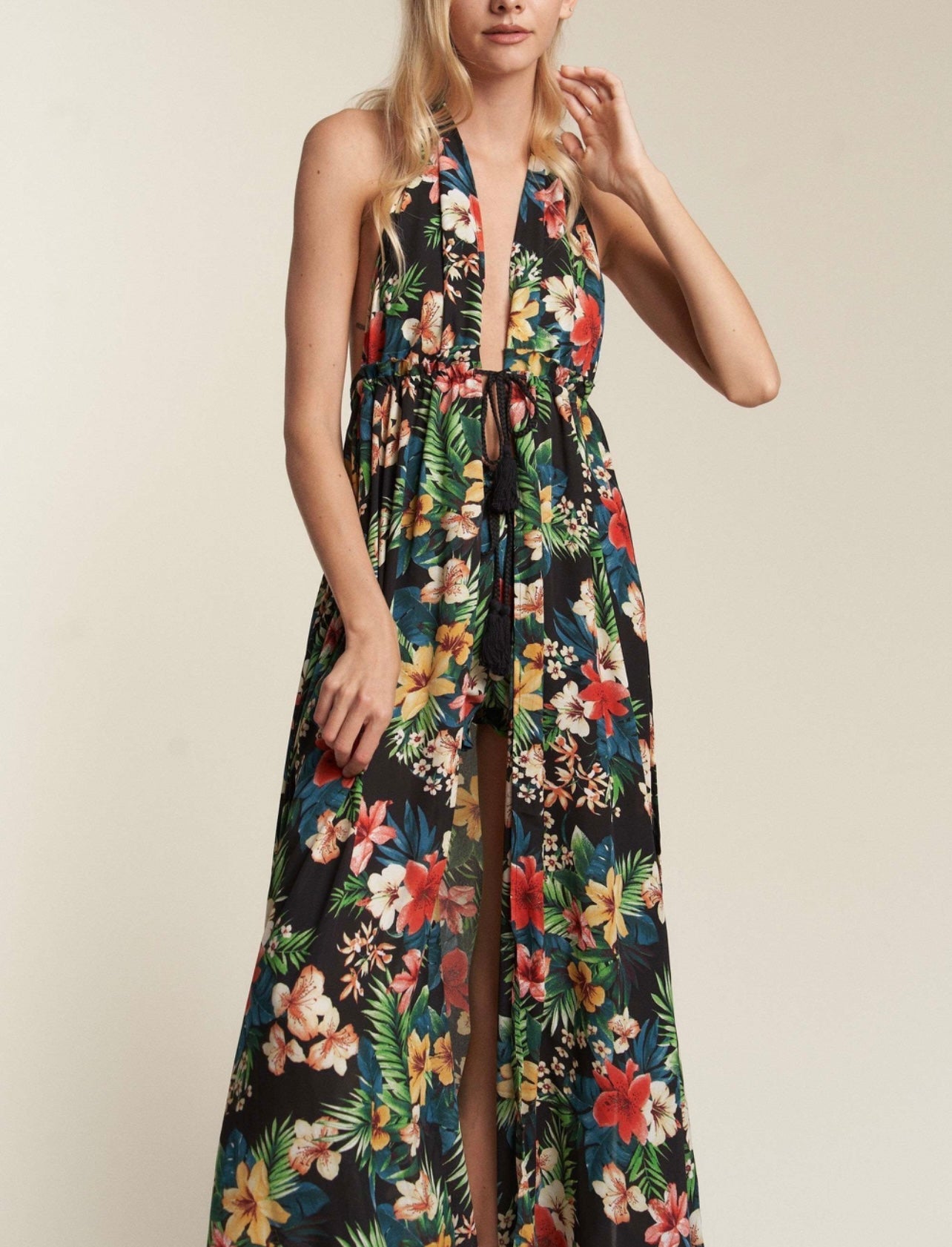 Tropical Maxi Open Side Duster with Matching Shorts